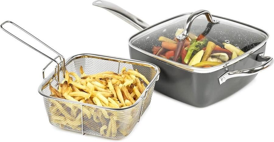 Multifunctionele Pan Diepe Kookpan Koken en Bakken 4-in-1 Accessoires 45 Liter Grijs
