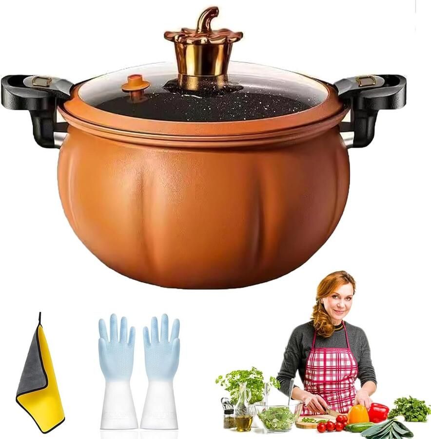 Multifunctionele Pan Grote Snelkookpan Snel Koken Micro-druk Technologie 8 Liter Capaciteit Oranje Groen