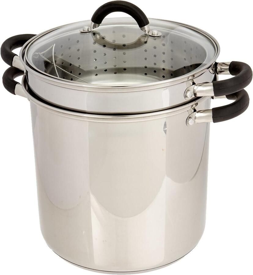 Multifunctionele Pannen Stoompan Voorraadpan Koken en Stomen Ingekapselde Basis 12 Quarts Roestvrij Staal