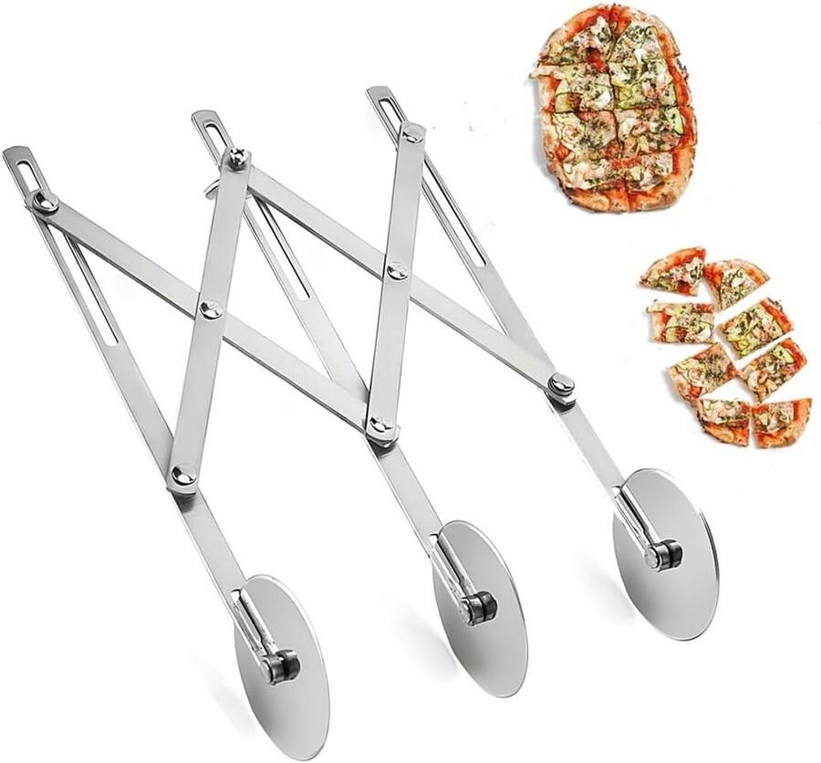 Multifunctionele Pizzasnijder met 3 Roterende Wielen van RVS Ideaal voor Deeg Taart en Bakken in de Keuken