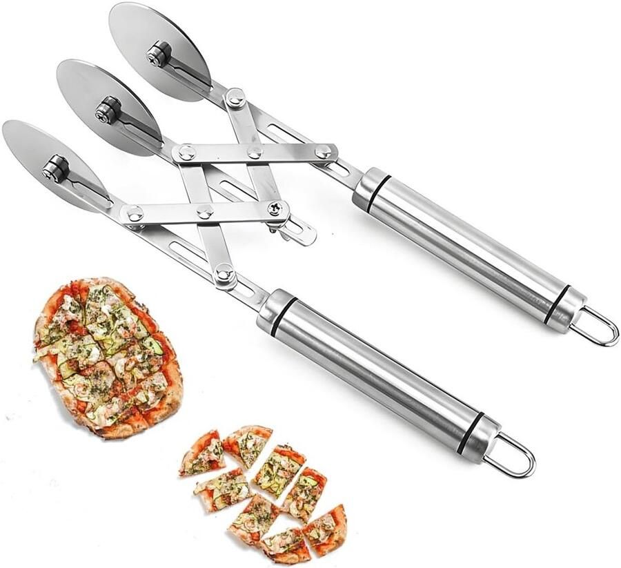 Multifunctionele Pizzasnijder met 3 RVS Snijwielen voor Perfecte Deegsnede Taart en Bakken in de Keuken