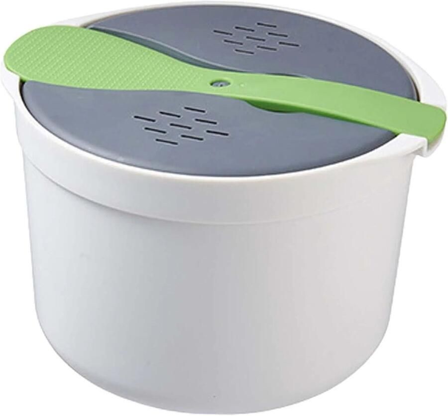 Multifunctionele rijstkoker met een magnetronbestendige binnenpan van 2 liter; geschikt voor het koken van pasta groenten rijst quinoa en ramen. (Groen)