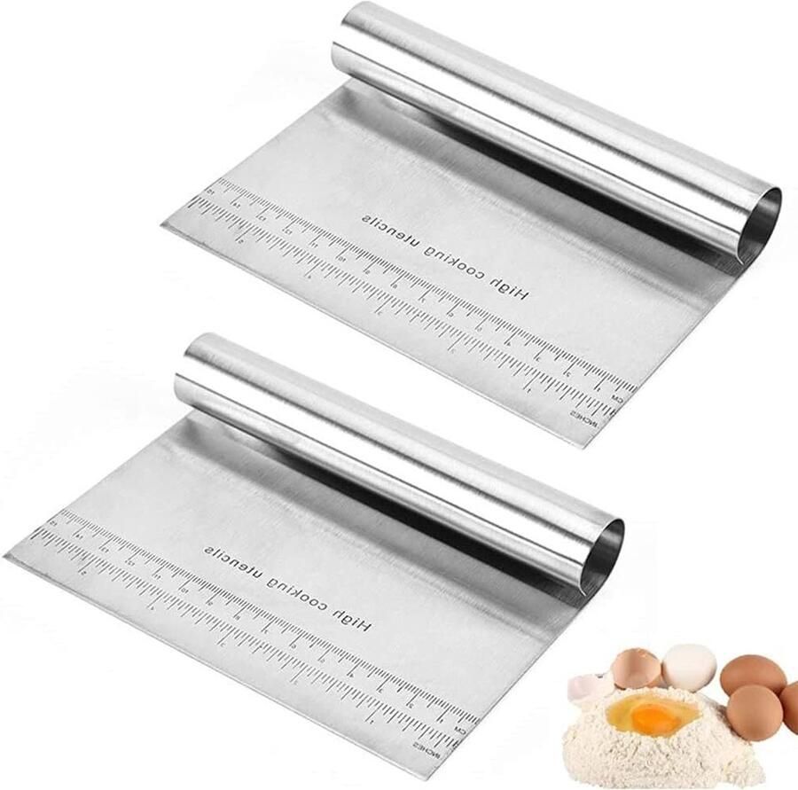 Multifunctionele RVS Deegsnijders en Schrapers voor Brood Pizza en Taart met Meetgids Set van 2 Stuks