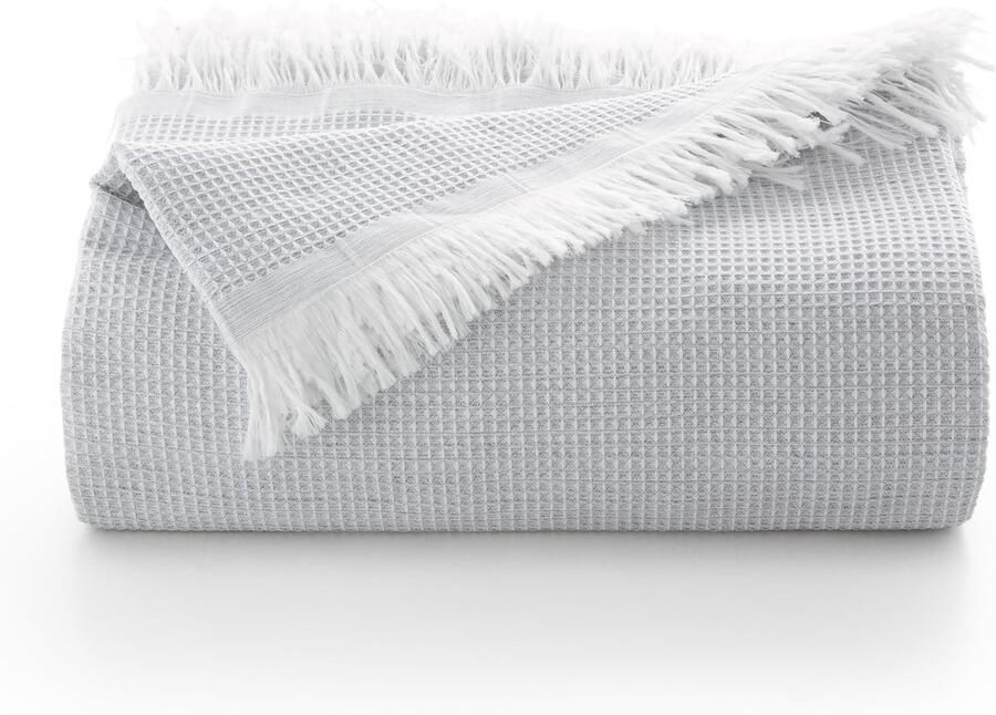 Multifunctionele sprei voor bed met 90 105 cm en bank sprei voor 2-zits zacht en ademend katoen honingraatpatroon 180 x 280 cm lichtgrijs