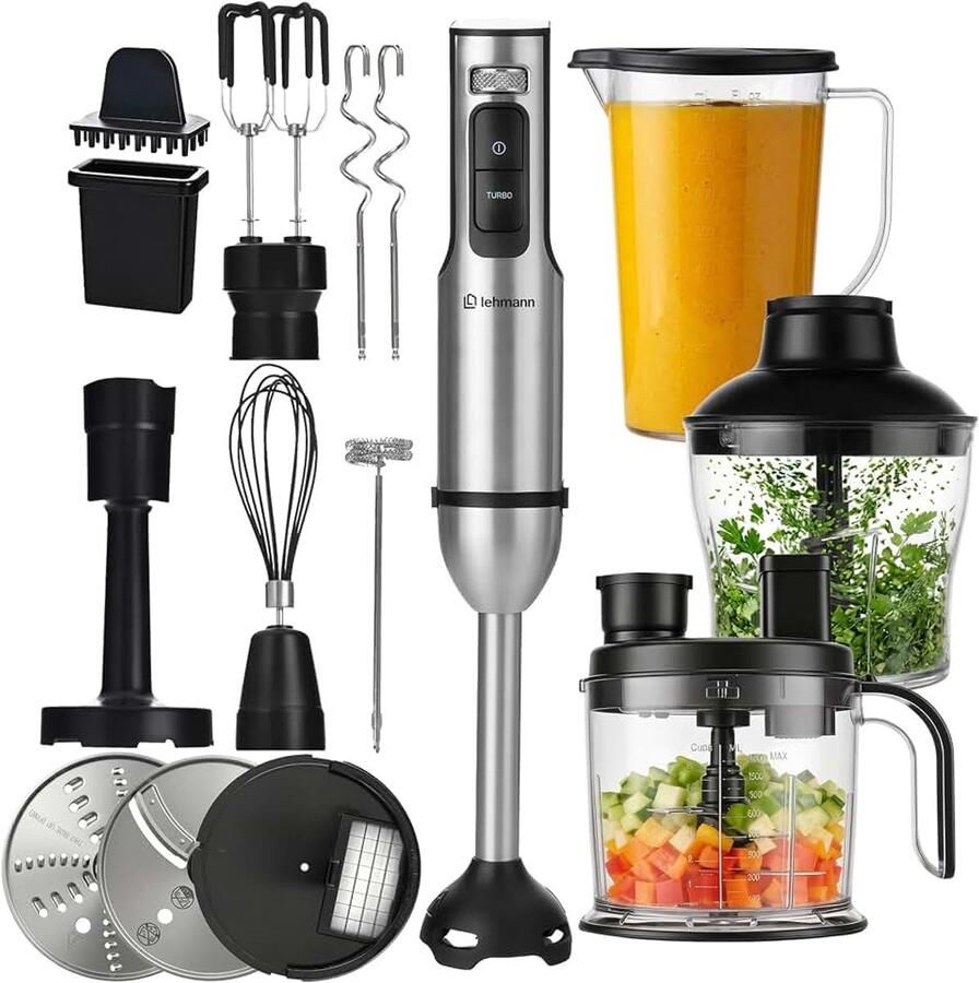 Multifunctionele staafmixer 10-in-1 2000 W 12 snelheden en turbo 12 accessoires beker 800 ml hakmolen 600 ml en 1500 ml BPA-vrij digitaal snelheidsdisplay krasbescherming