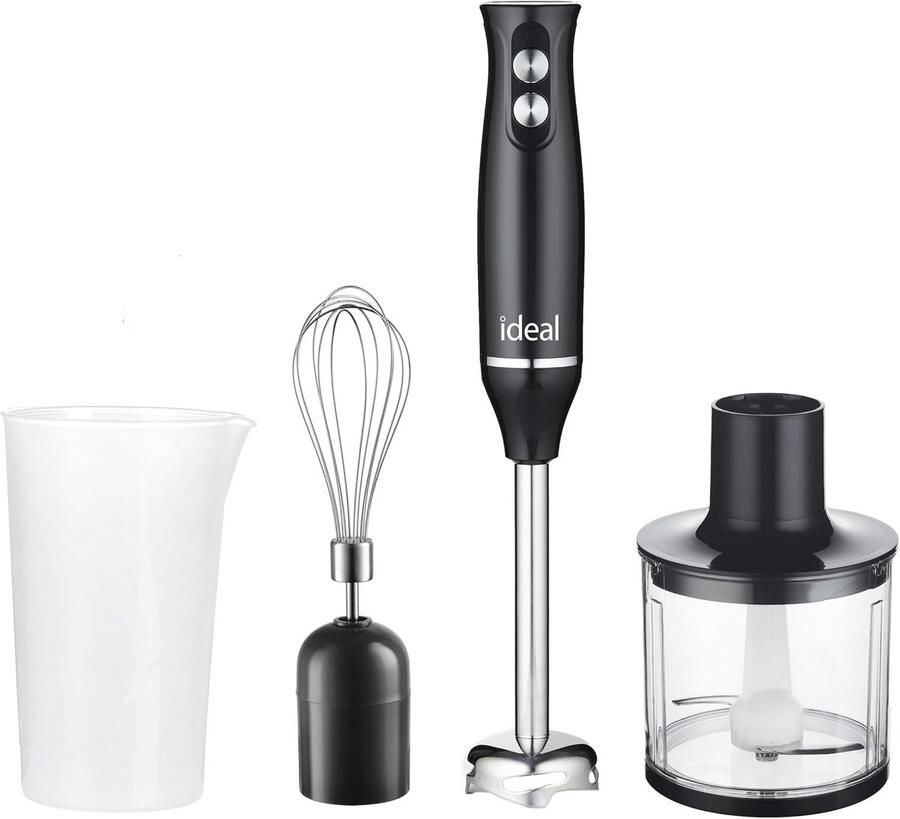 Multifunctionele staafmixer met hakmolen en maatbekers 500W ergonomisch ontwerp zwart