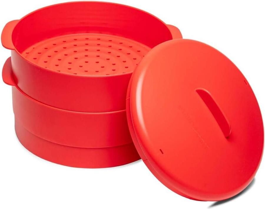 Multifunctionele Stoompan Stoomkoker Gezond Koken Twee Stapelbare Lagen 22.2 cm Chili Rood