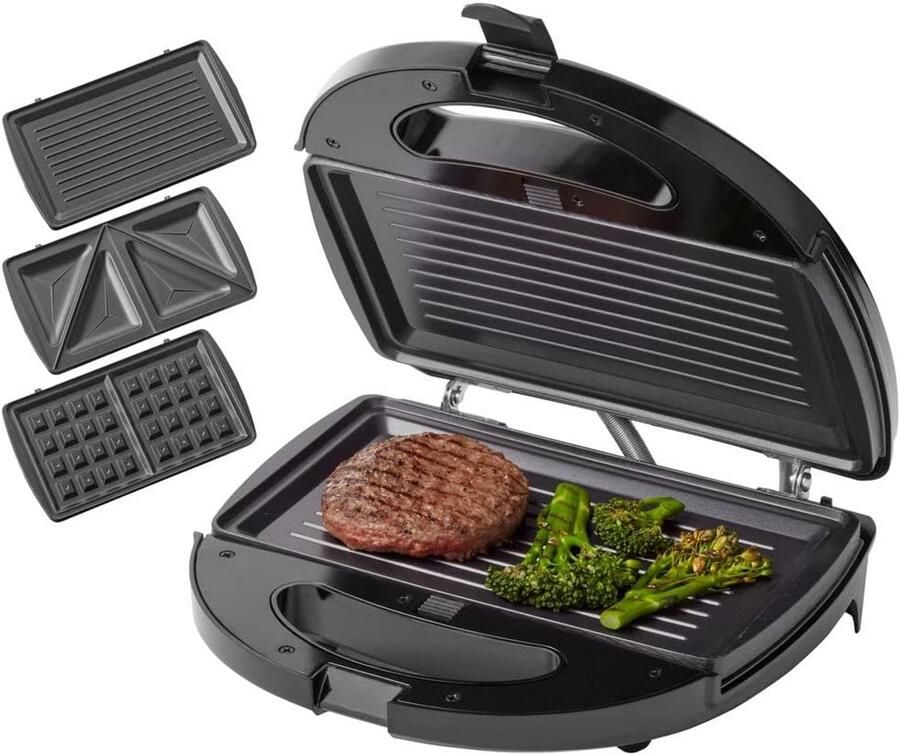 Multigrill met 3 Platen: Tosti-ijzer Contactgrill & Wafelijzer (750W)
