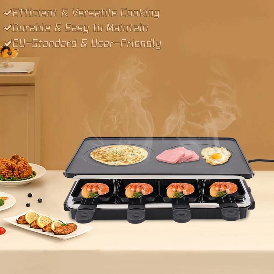 Multisupply 220-240V tafelgrill elektrische grill elektrische barbecue met antiaanbaklaag 1 grote + 8 kleine dienbladen gourmetset voor barbecues feesten dekken 1