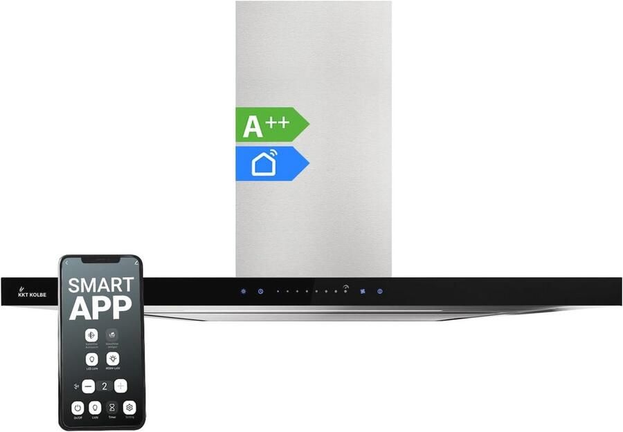 Muur Afzuigkap 90 cm Sleek Zwart Glas WiFi & TouchControl Automatisch Uitschakelen