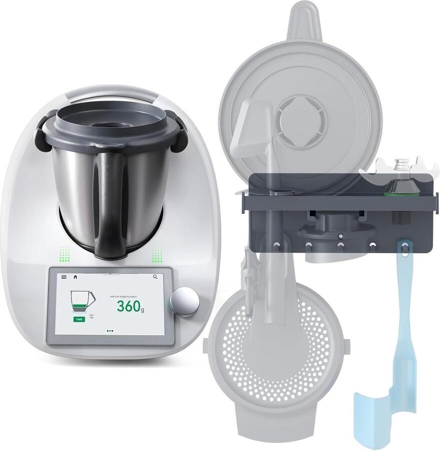 Muurbevestigd rek voor Thermomix TM6 TM5 TM31 – multifunctionele houder voor mengmes spatel roeraccessoire borstel en deksel – accessoires voor keukenmachines 8+ accessoires ruimtebesparend en praktisch