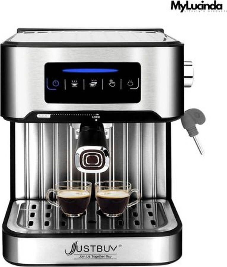 Mylucinda Espressomachine 15 Bar Pomp – Roestvrij Staal – Koffiemachine met Stoompijp – Geschikt voor Espresso Cappuccino en Latte