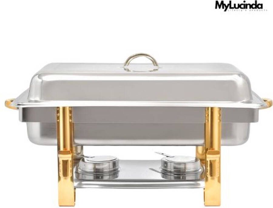 MyLucinda Luxe Chafing Dish 9L Buffetwarmer Roestvrijstaal Voedsel Verwarmer voor Feesten Hotels & Evenementen Zilver Goud