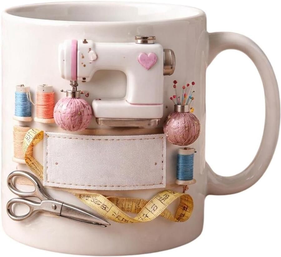 Naaimachine Mok Koffiemok Creatief Dranken Genieten Creatief Naai-ontwerp 350 ml Wit