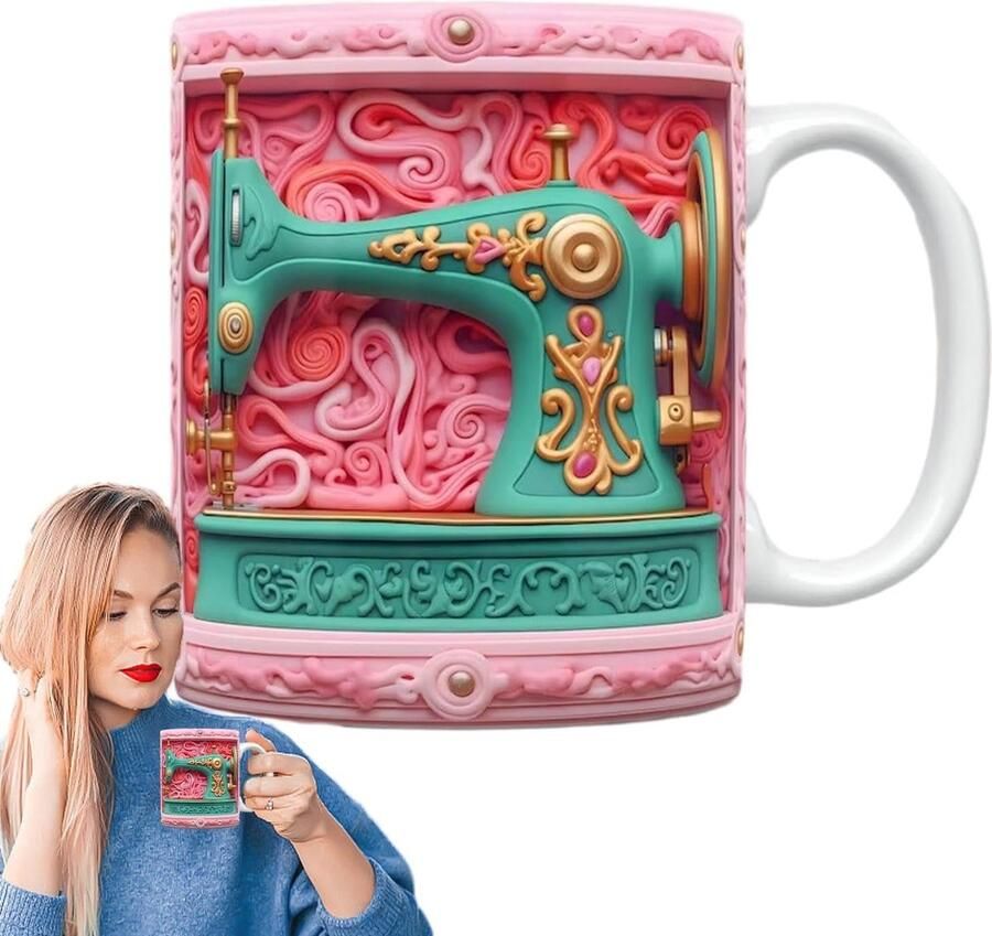 Naaimachine Mok Thema Mok Koffie Drinken 3D Ontwerp 9.5 x 8 cm