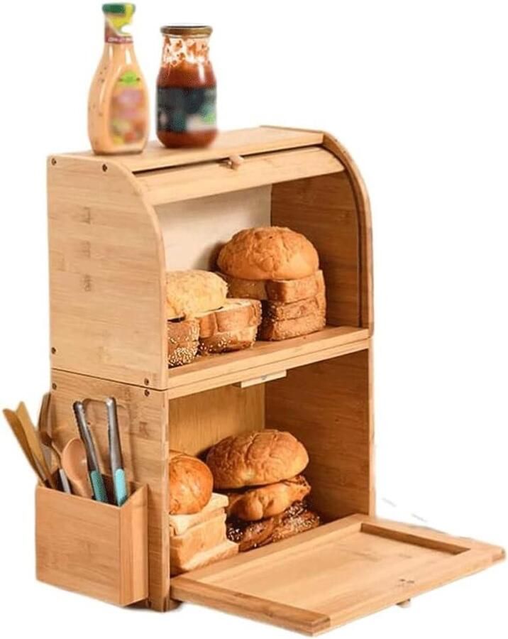 Natuurlijke Broodtrommel Broodbox Bamboe Brood Vers Houden Dubbellaags Ontwerp Grote Capaciteit Bamboe