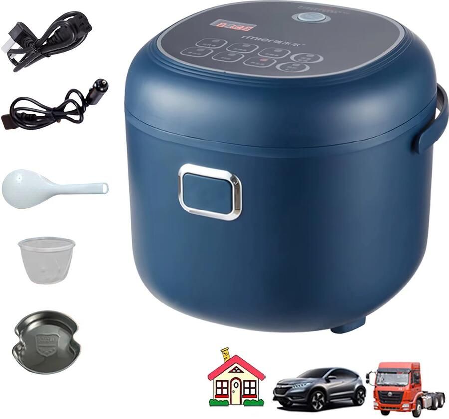 NAVOBIZ Compacte rijstkoker Rice cooker Multicooker Elektrische kookpot 2 liter inhoud Antiaanbaklaag 200 W Blauw