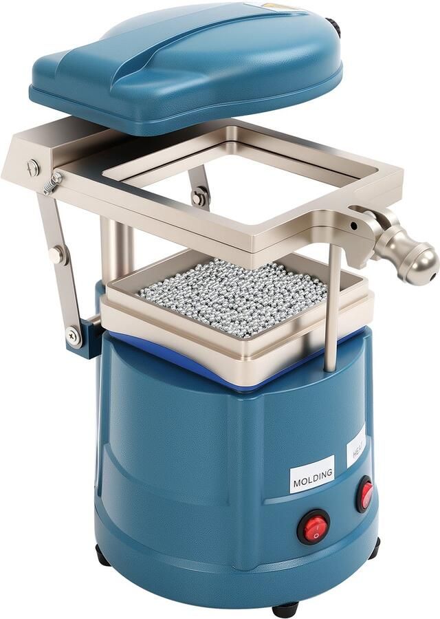NAVOBIZ Tandheelkundige vacuümvormmachine Thermovormmachine 1000W Aluminium constructie Inclusief stalen kogels Blauw