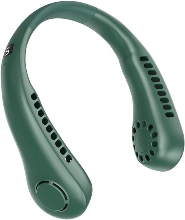 Nekventilator Oplaadbaar Unisex Draagbaar Handsfree Bladeless Persoonlijke koelventilator met LED-display 5 snelheden Draagbare hangventilator Voor reizen wandelen sporten koken Groen
