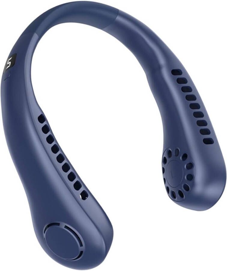 Nekventilator Oplaadbaar Unisex Draagbaar Handsfree en bladloos Persoonlijke koelventilator met LED-display 5 snelheden Draagbare hangventilator Voor reizen wandelen sporten koken Blauw