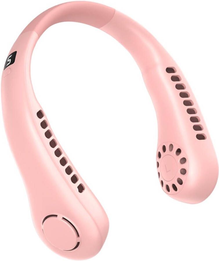 Nekventilator Oplaadbaar Unisex Draagbaar Handsfree en bladloos Persoonlijke koelventilator met LED-display 5 snelheden Draagbare hangventilator Voor reizen wandelen sporten koken Roze