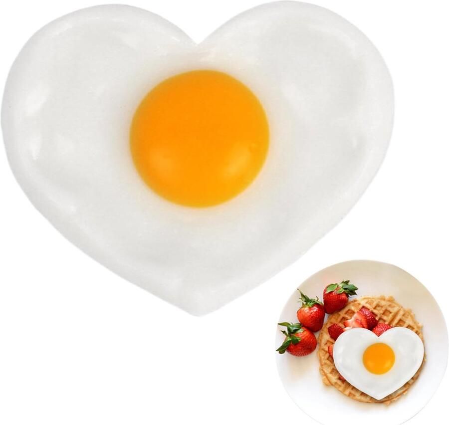 Nep Spiegelei Kunstmatig Eten Grappen en Decoratie Hartvormig Ontwerp 9 x 7 cm Geel Wit