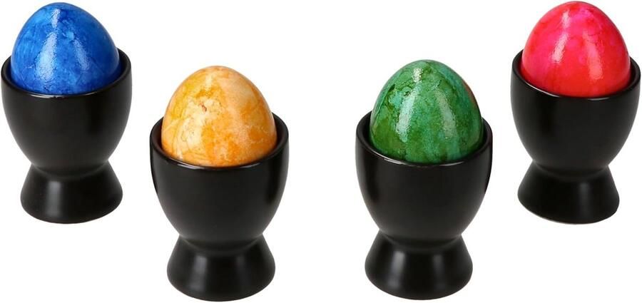 Nero Set van 4 eierdopjes zwart voor 4 personen matte ronde eierdopjes van aardewerk met voet servies voor zacht of hard ontbijt bij brunch en buffet