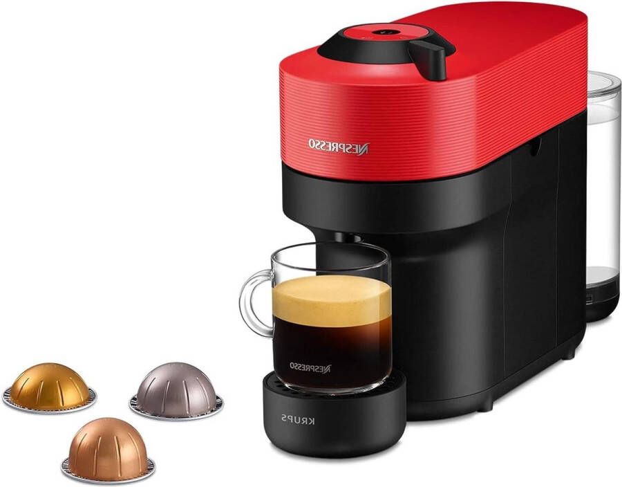 Nespresso Krups XN9205 Vertuo Pop Spicy Red Capsule Koffiezetapparaat Compact Kleurrijk Espresso Gran Lungo Grote Koffiekop