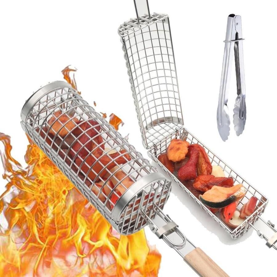 Nestgrillmand Set Groente Mand Buiten Grillen Roestvrij Staal 2 Maten Zilver