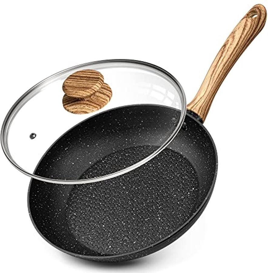Niet Stick Koekenpan 20cm met Deksel Honingraat Ontwerp & Graniet Coating