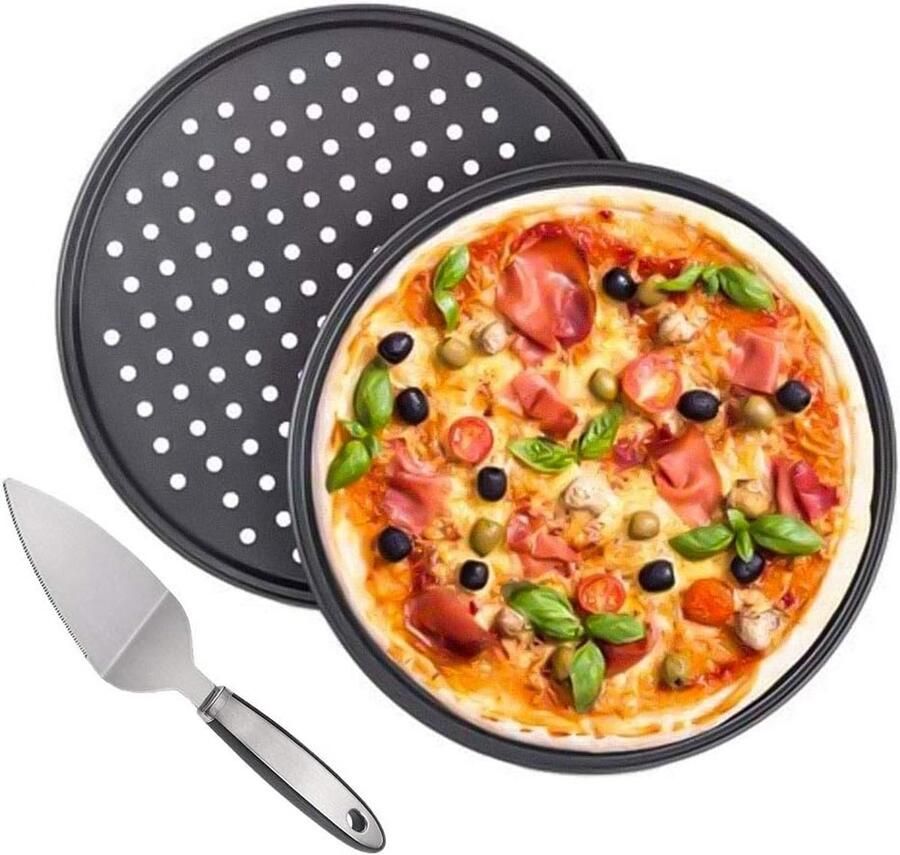 Niet-stick Pizza Pannen Set Geperforeerde Pizza Plaat met Pizzaschep en Kookgereedschap
