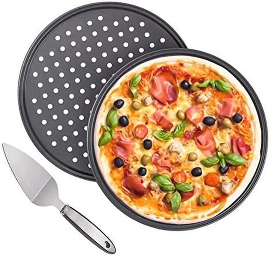 Niet-stick Pizza Pannen Set Geperforeerde Pizza Plaat met Pizzaschep en Kookgereedschap