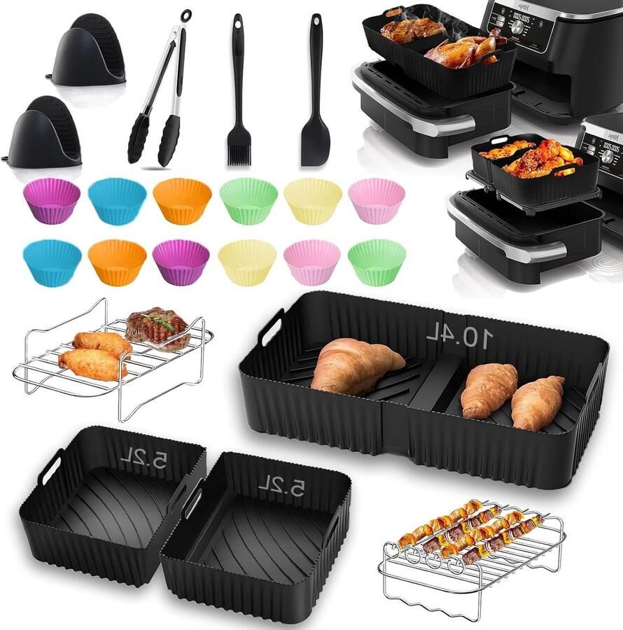 Nieuwe siliconen vorm voor heteluchtfriteuse geschikt voor Ninja AF500EU accessoires voor 104L Air Fryer 1x104L & 2 x 52 l siliconenmat inzetstuk met Dual Ninja