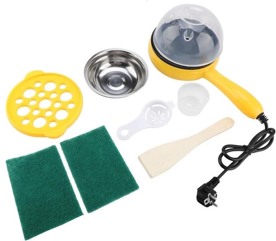 Nikou Electric Frying Pan Mini Multifunction Electric Casserole Egg Steamer Fryer Home Cooking Tool EU Plug 220V (Color : Yellow)