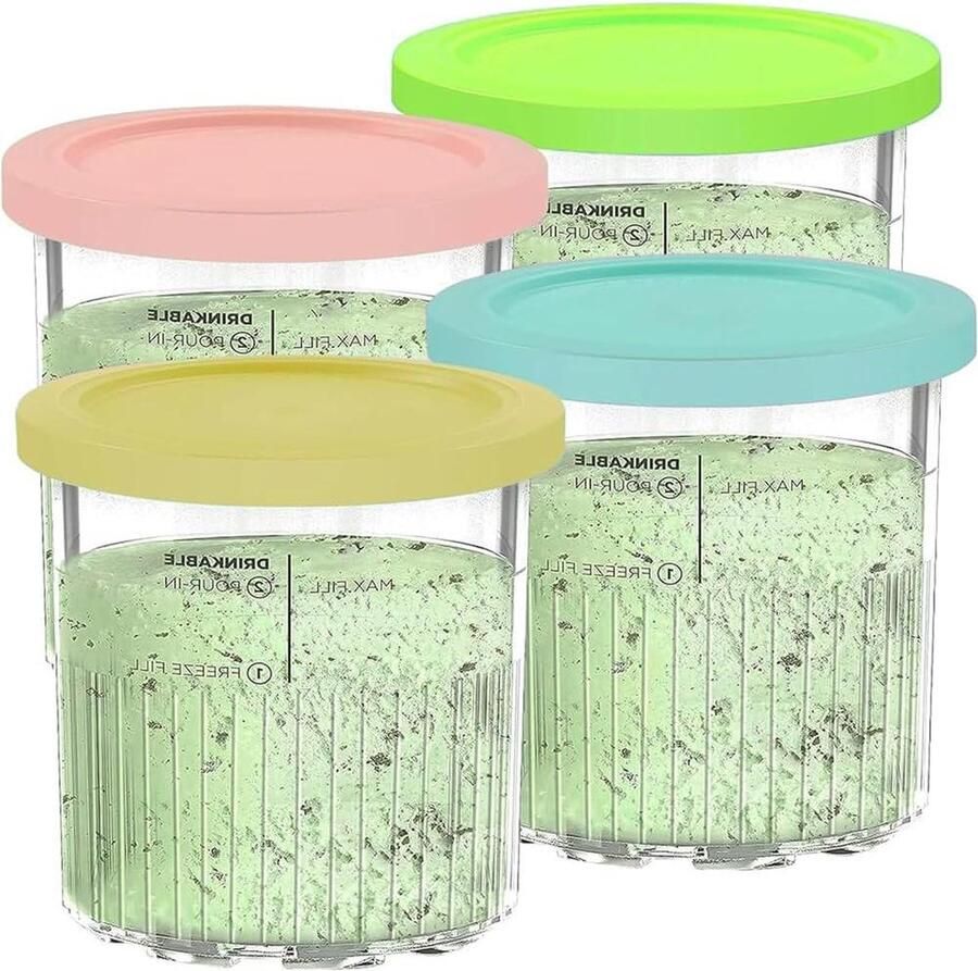 Ninja CREAMi Deluxe Tubs 4 Pack Gekleurde deksels Vervangende pintcontainers BPA-vrij Vaatwasmachinebestendig