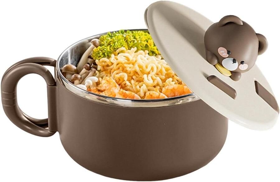 Noedelkom met Deksel Instantnoedelkom Soepkom Maaltijden Meenemen Met Waterafvoer 17 cm Enkel attribuut