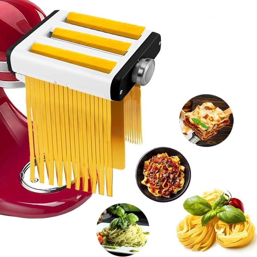 Noedelopzetset voor KitchenAid van roestvrij staal 3-in-1 pastamachine voor KitchenAid keukenmachine voor Kitchenaid Accessoires incl. Pastamacholler Spaghettisnijder fettuccinesnijder