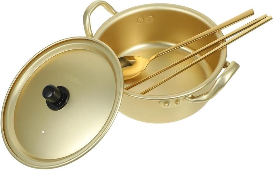 Noedelpan Dubbele Handgreep Kookpot Aluminium Direct Koken Lichtgewicht Ontwerp 18cm Breed Goud