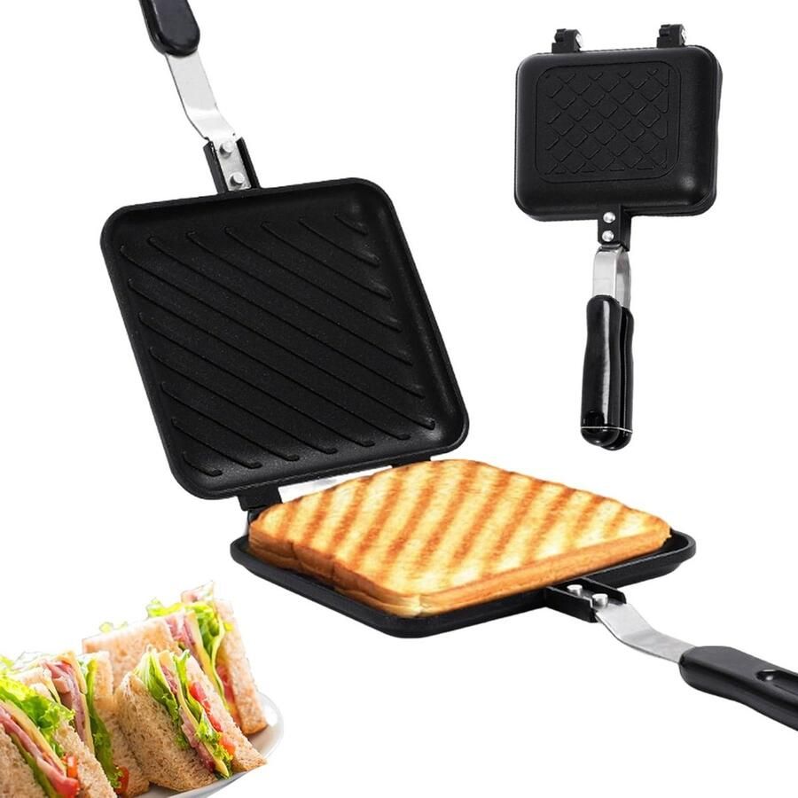 Non-stick Geroosterde Sandwich Maker Camping Broodrooster Snelle Verwarming Dubbelzijdige Druk Met Antislip Anti-Brandwonden Handvat voor Brood Ontbijt
