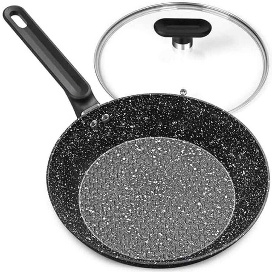 Non Stick Koekenpan met Deksel 26cm Gezonde Granieten Braadpan voor Inductie