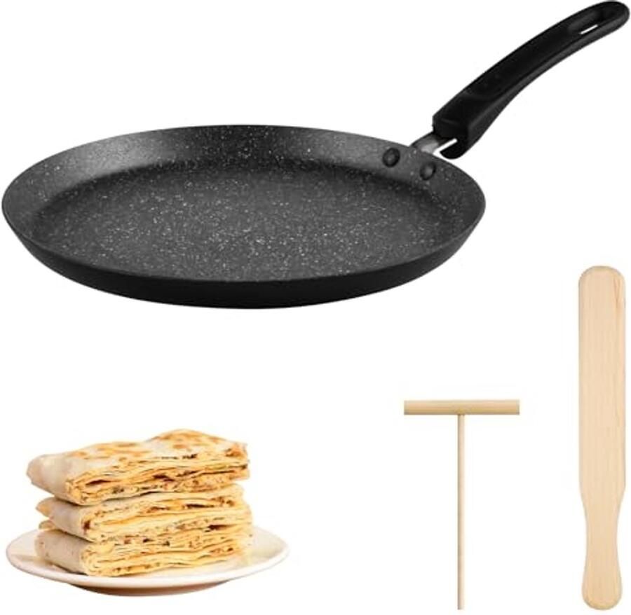 Non-stick Pancake Pan 22 cm Crepe Pan with Dough Divider and Wooden Scoop