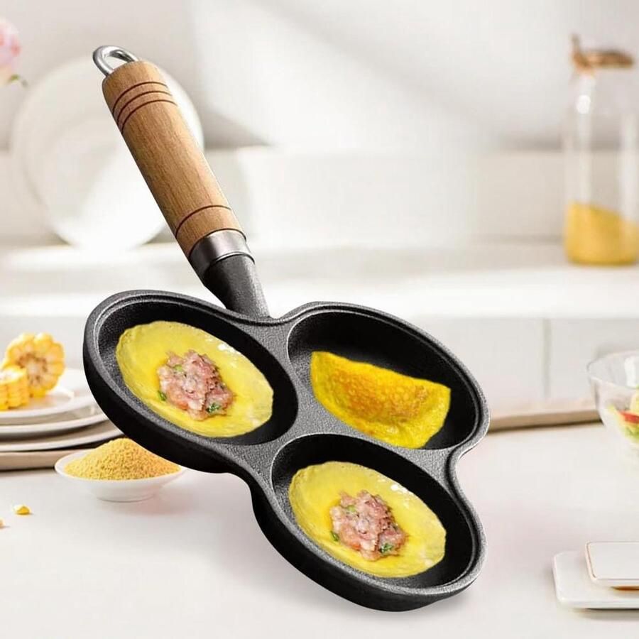 Non-stick Pancake Pan 3 Holes Egg Pan Hampan Non-Stick Coating Cake Maker Frying Pan Breakfast Grill Cooking Pot Egg Frying Pan Pancake Pan for Gas Stove