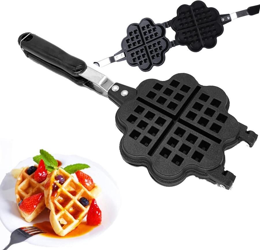 Non-Stick Wafelijzer voor Perfecte Wafels Ideaal voor Thuisgebruik en Gezellige Ontbijten Inclusief Bakvorm en Afdrukplaat