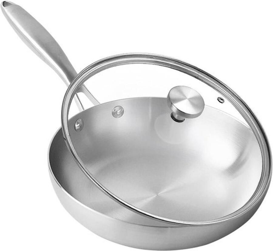 Non-stick Wokpan Roestvrijstalen Koekenpan Veelzijdig Koken Drielaagse Constructie Maten Zilverkleurig