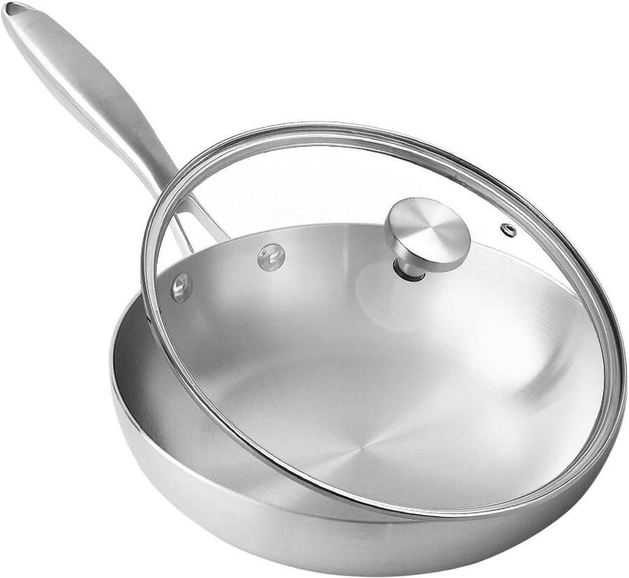 Non-stick Wokpan Roestvrijstalen Koekenpan Veelzijdig Koken Drielaagse Constructie Maten Zilverkleurig
