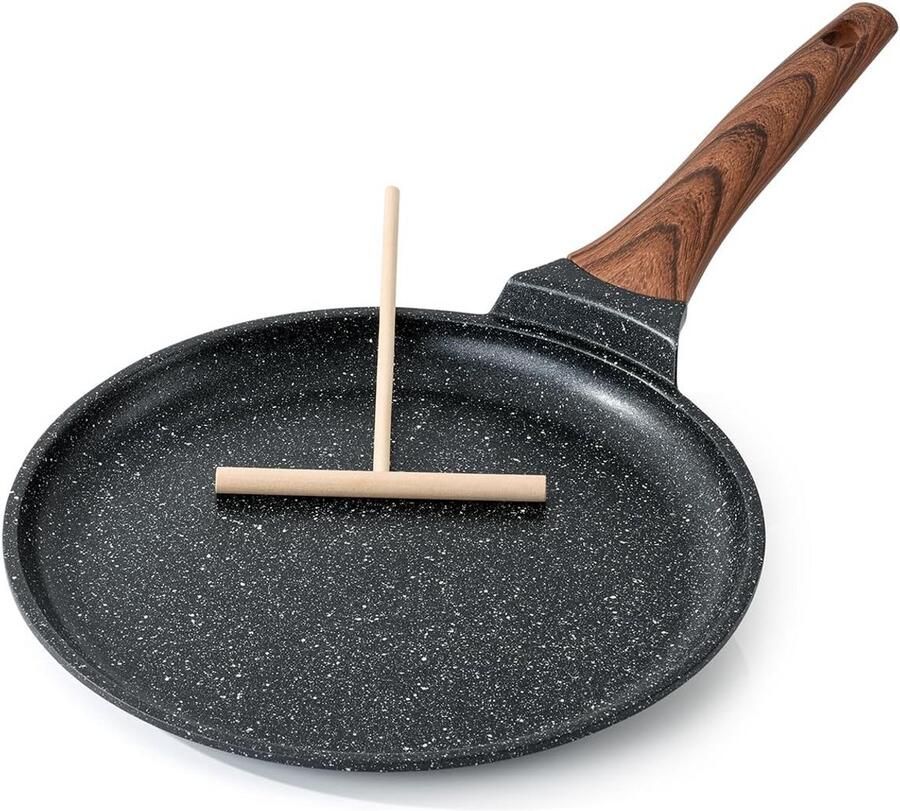 Nonstick Crêpe Pan 10 Inch met Spreader Granieten Coating voor Pancakes Tortillas en Dosa Inductie Compatibel en PFOA Vrij