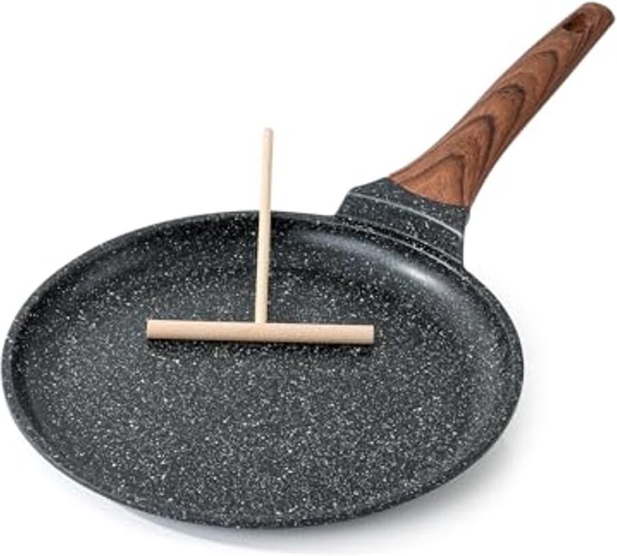 Nonstick Crêpe Pan 10 Inch met Spreader Granieten Coating voor Pancakes Tortillas en Dosa Inductie Compatibel en PFOA Vrij