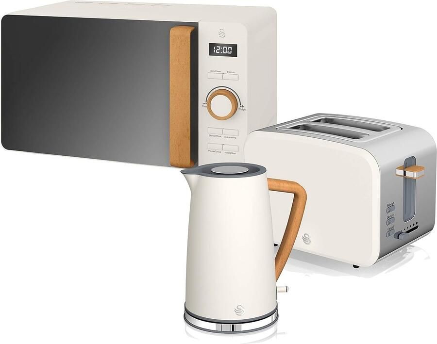 Nordic ontbijtset waterkoker 1 7 l 2200 W broodrooster brede sleuf 2 sneden magnetron 20 l digitaal modern design houteffect wit