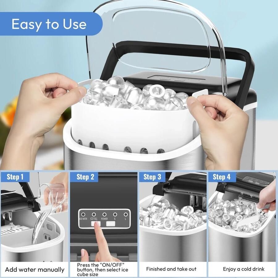 Norvia Kleine ijsblokjesmaker Professionele ijsblokjesmachine voor thuis 1.2 liter Inclusief ijsschep Ijs in 6 minuten