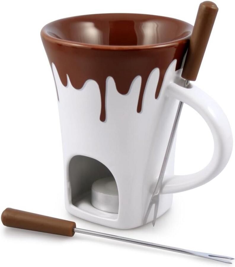 Nostalgisch Fondue Set voor Chocolade Keramiek en RVS Inclusief 4 Delen